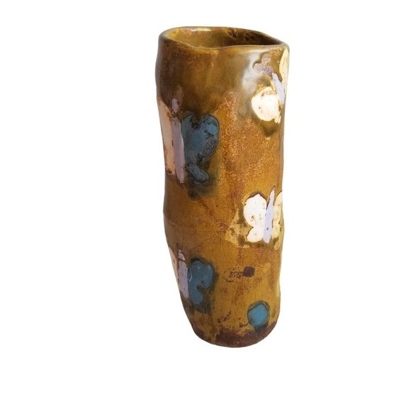 Art Pottery Vase Butterfly Hand Painted Lumpy Bumpy Leans Butterflies Whimsical - Picture 6 of 9